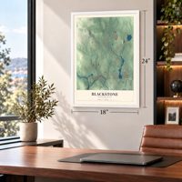 Blackstone, Massachusetts map, 18 x 24 inch print in a white frame in a home office