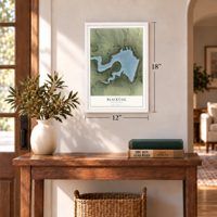 Blacktail, North Dakota map, 12 x 18 inch print in a white frame in an entryway