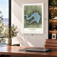 Blacktail, North Dakota map, 18 x 24 inch print in a white frame in a home office