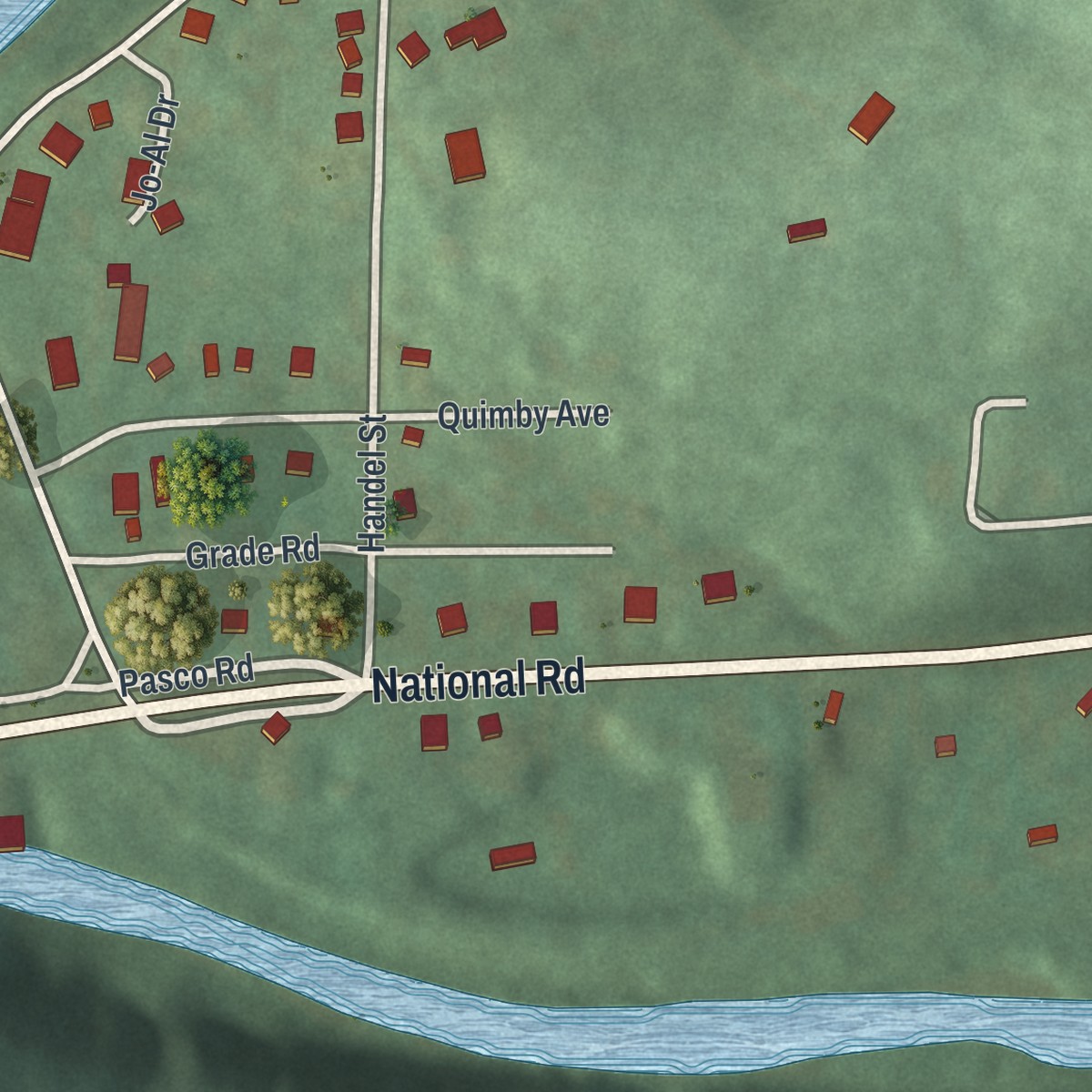 Second close-up of the map of Blaine, Ohio print showing more streets and buildings