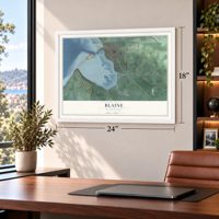 Blaine, Washington map, 18 x 24 inch print in a white frame in a home office