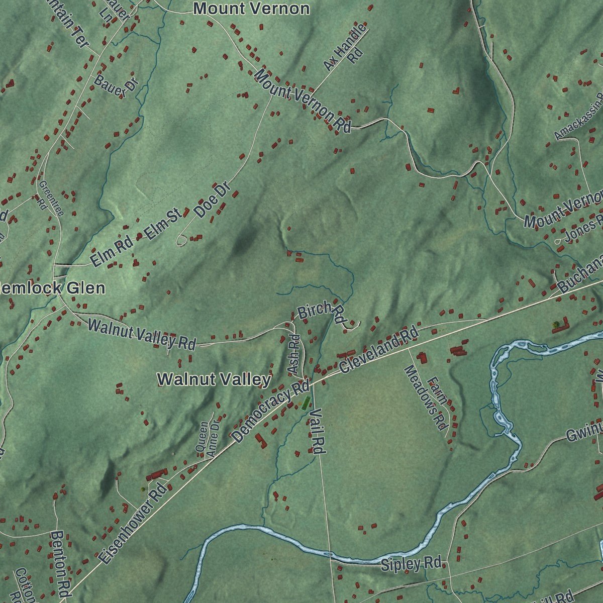 Second close-up of the map of Blairstown, New Jersey print showing more streets and buildings