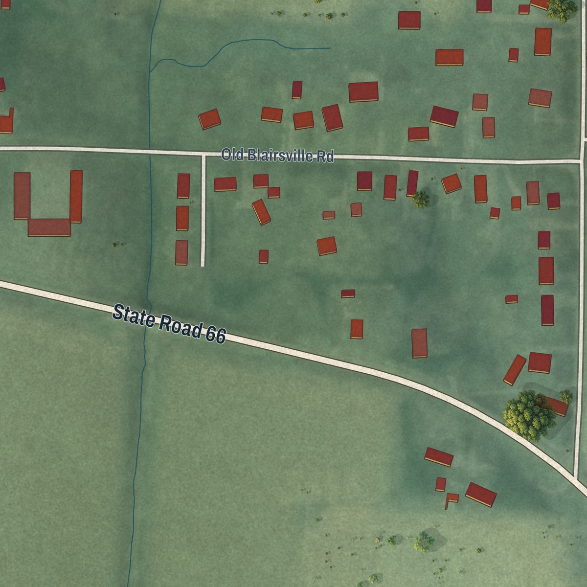 Second close-up of the map of Blairsville, Indiana print showing more streets and buildings