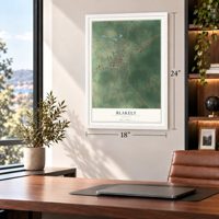Blakely, Georgia map, 18 x 24 inch print in a white frame in a home office