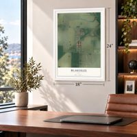 Blakeslee, Ohio map, 18 x 24 inch print in a white frame in a home office