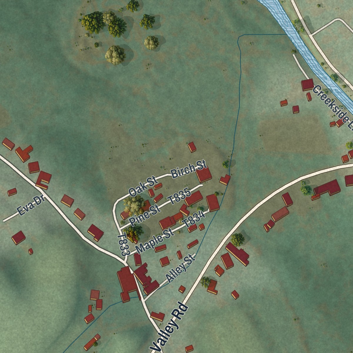 Second close-up of the map of Blanchard, Pennsylvania print showing more streets and buildings