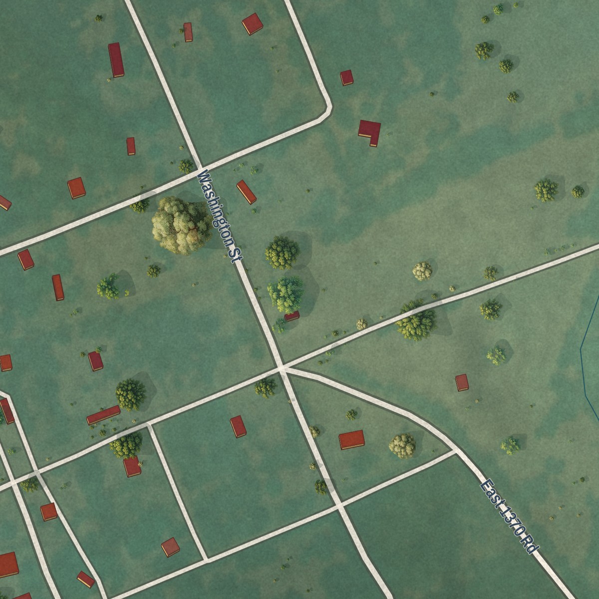 Second close-up of the map of Blanco, Oklahoma print showing more streets and buildings