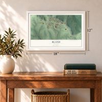 Bland, Missouri map, 12 x 18 inch print in a white frame in an entryway