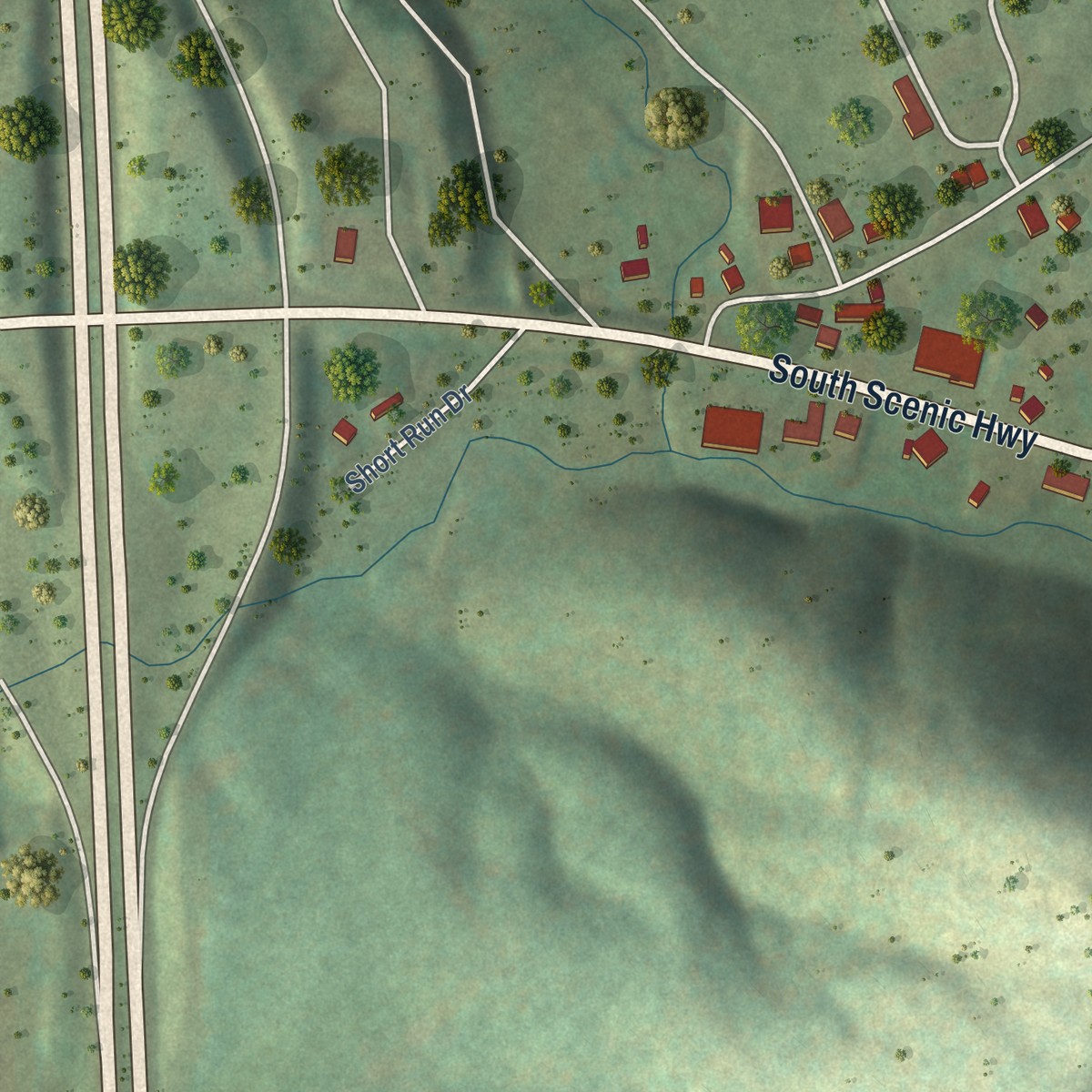 Second close-up of the map of Bland, Virginia print showing more streets and buildings