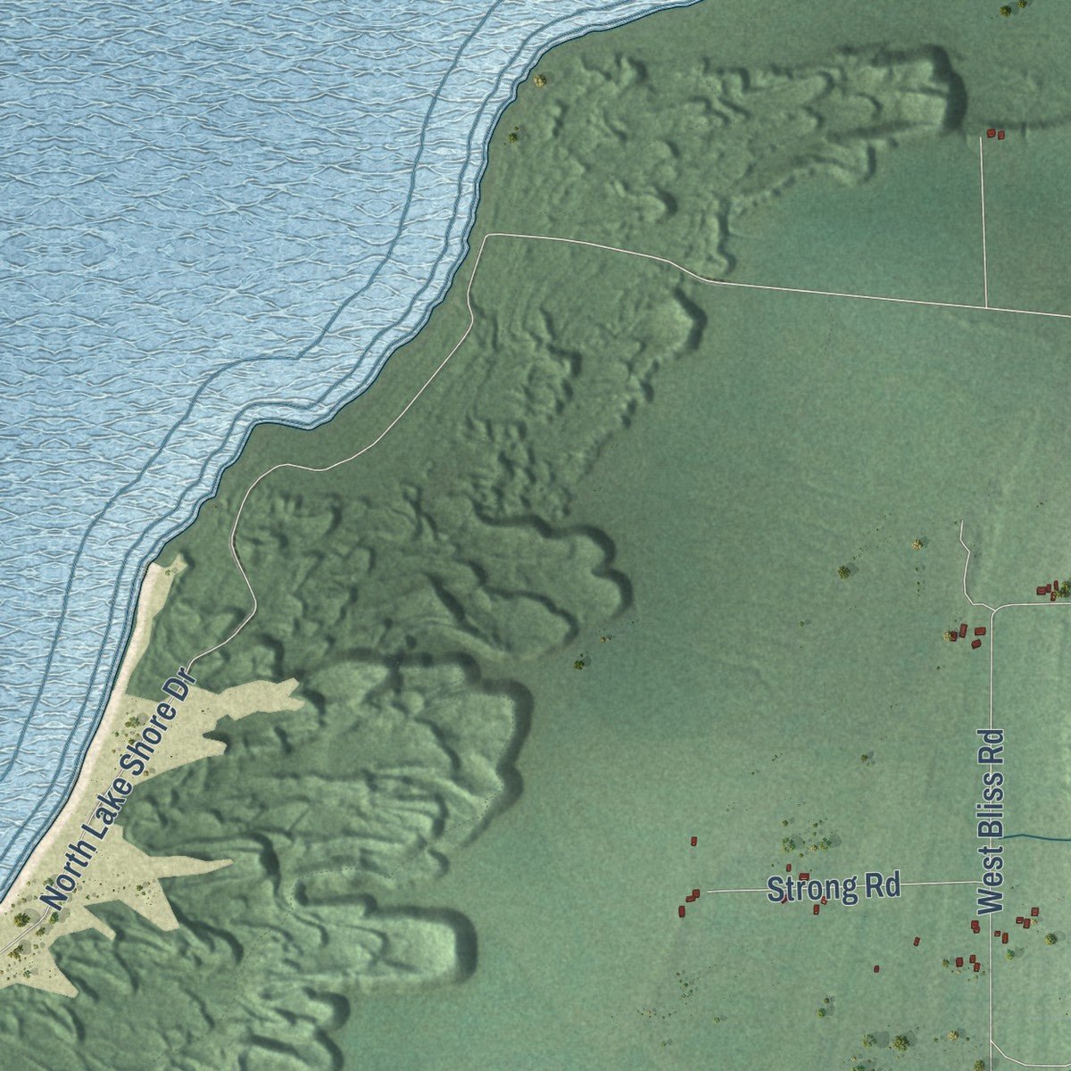 Second close-up of the map of Bliss, Michigan print showing more streets and buildings