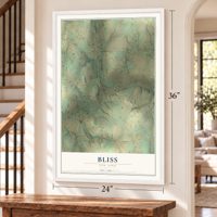 Bliss, New York map, 24 x 36 inch print in a white frame by a staircase