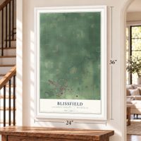 Blissfield, Lenawee County, Michigan map, 24 x 36 inch print in a white frame by a staircase