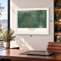 Blocher, Indiana map, 18 x 24 inch print in a white frame in a home office