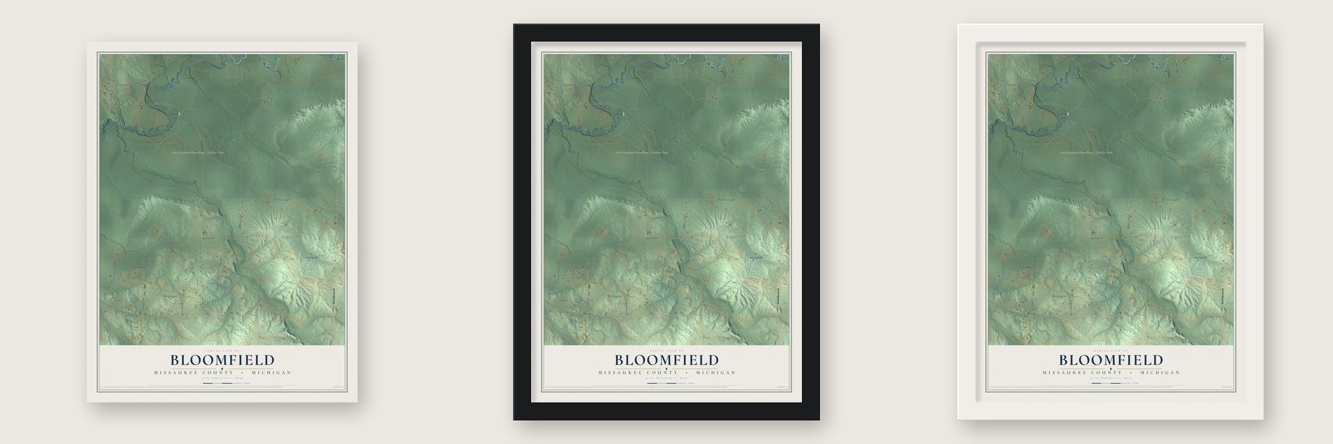 Bloomfield, Missaukee County, Michigan map unframed, in a black wood frame and in a white wood frame