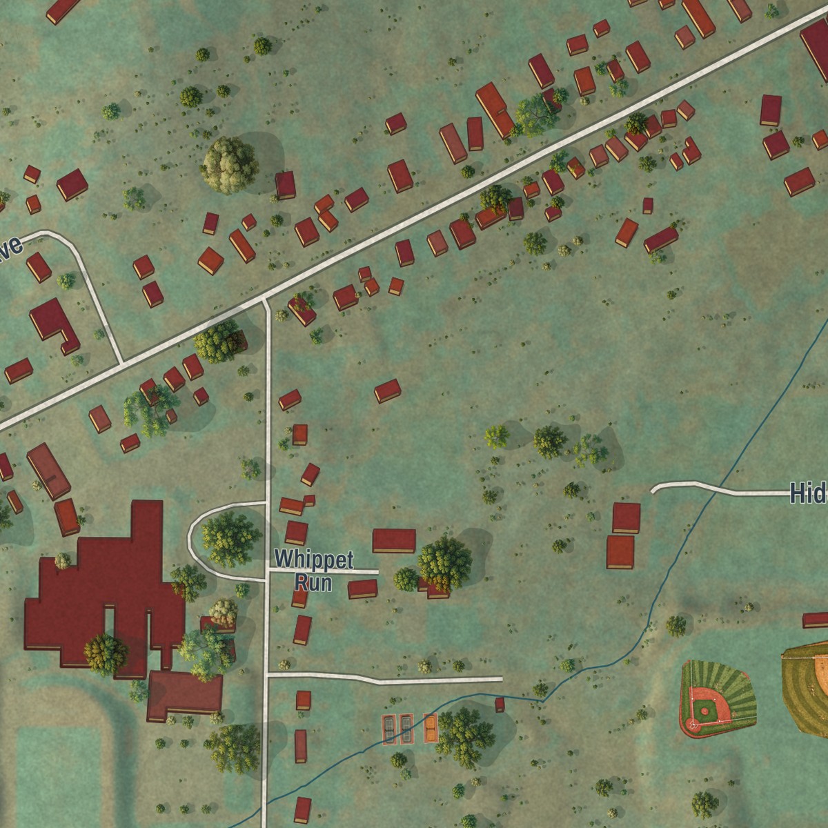 Second close-up of the map of Bloomfield, New York print showing more streets and buildings