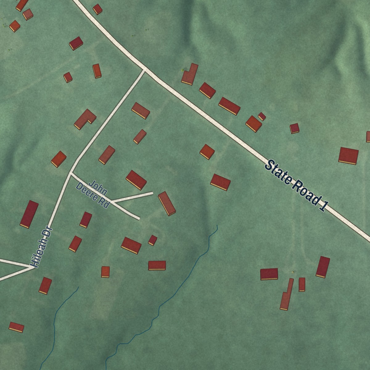 Second close-up of the map of Blooming Grove, Indiana print showing more streets and buildings