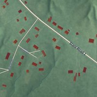 Second close-up of the map of Blooming Grove, Indiana print showing more streets and buildings