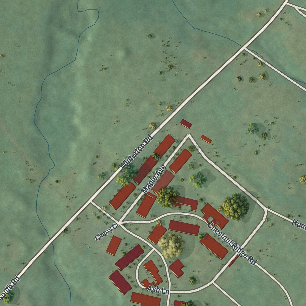 Second close-up of the map of Bloomingburg, New York print showing more streets and buildings