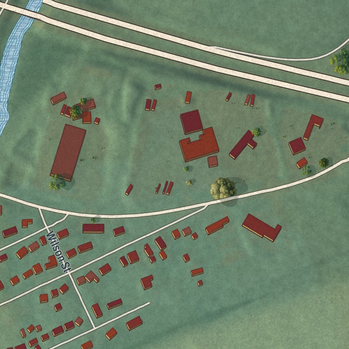Second close-up of the map of Bloomsbury, New Jersey print showing more streets and buildings