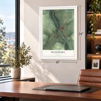 Blossburg, Pennsylvania map, 18 x 24 inch print in a white frame in a home office