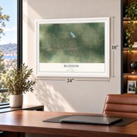 Blossom, Texas map, 18 x 24 inch print in a white frame in a home office