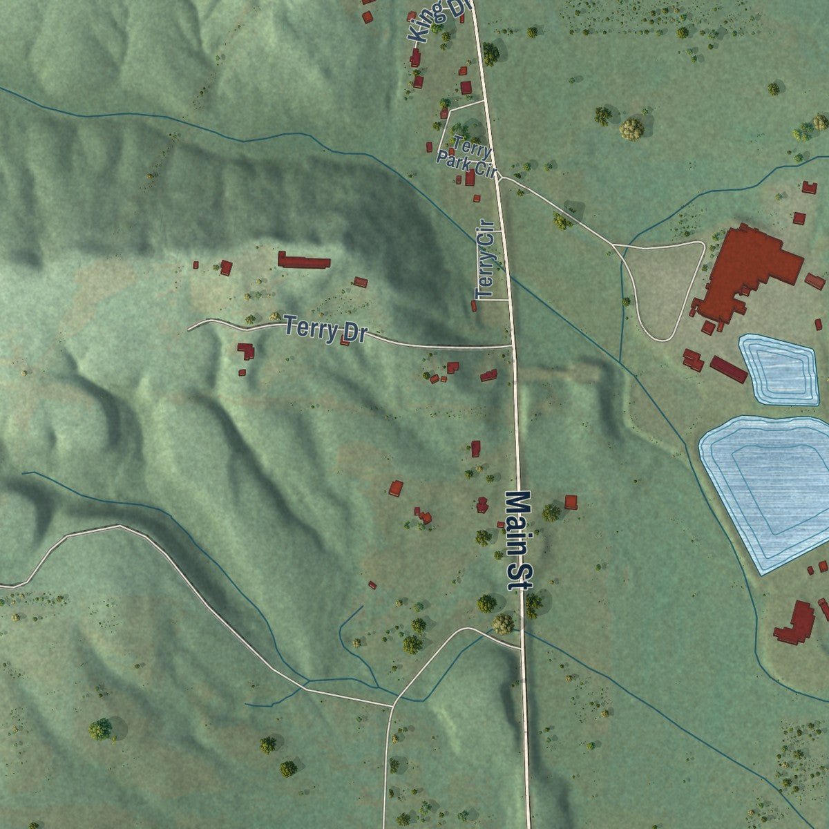 Second close-up of the map of Blountsville, Alabama print showing more streets and buildings