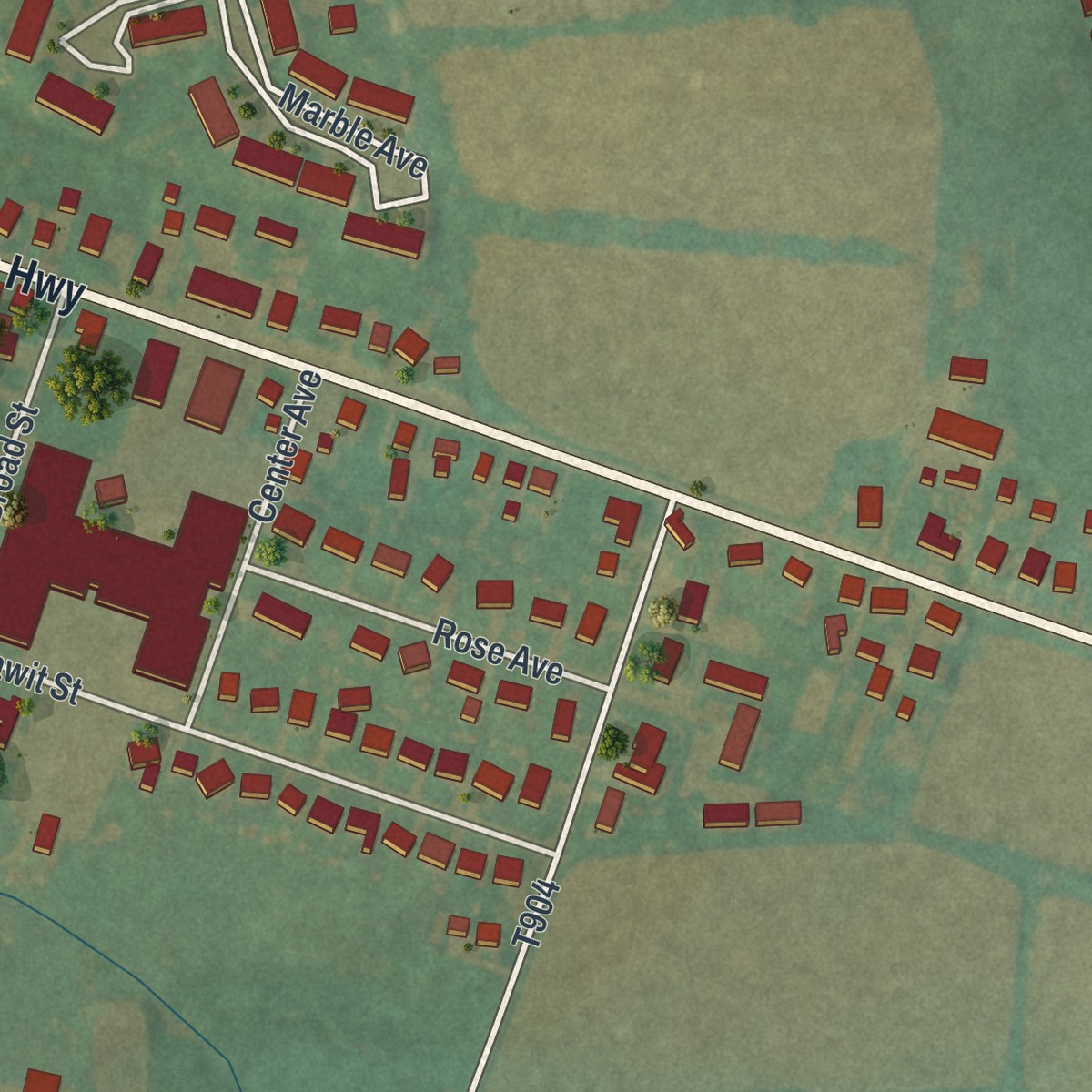 Second close-up of the map of Blue Ball, Pennsylvania print showing more streets and buildings