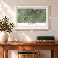 Blue Ball, Pennsylvania map, 12 x 18 inch print in a white frame in an entryway