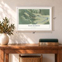 Blue Diamond, Nevada map, 12 x 18 inch print in a white frame in an entryway