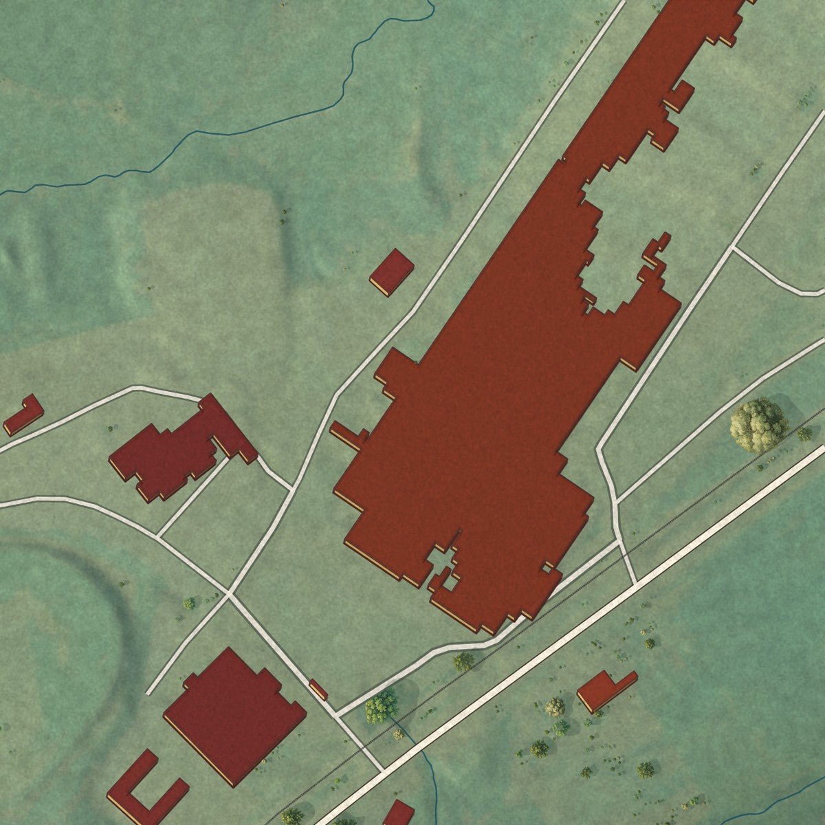 Second close-up of the map of Blue Mountain, Mississippi print showing more streets and buildings