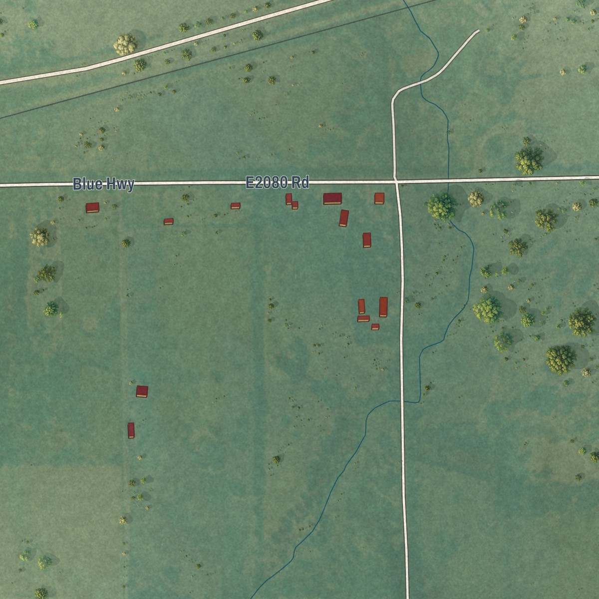 Second close-up of the map of Blue, Oklahoma print showing more streets and buildings