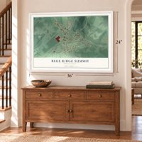 Blue Ridge Summit, Pennsylvania map, 24 x 36 inch print in a white frame above a dresser by a staircase