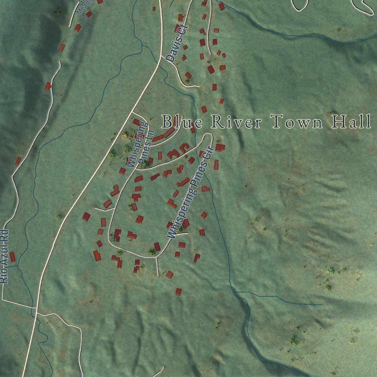Second close-up of the map of Blue River, Colorado print showing more streets and buildings