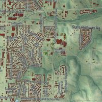 Second close-up of the map of Blue Springs, Missouri print showing more streets and buildings