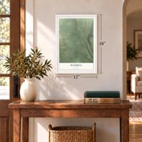 Bluebell, Utah map, 12 x 18 inch print in a white frame in an entryway