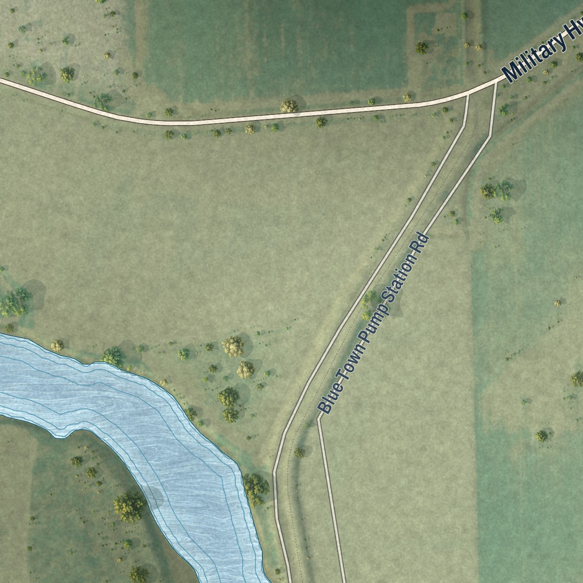 Second close-up of the map of Bluetown, Texas print showing more streets and buildings