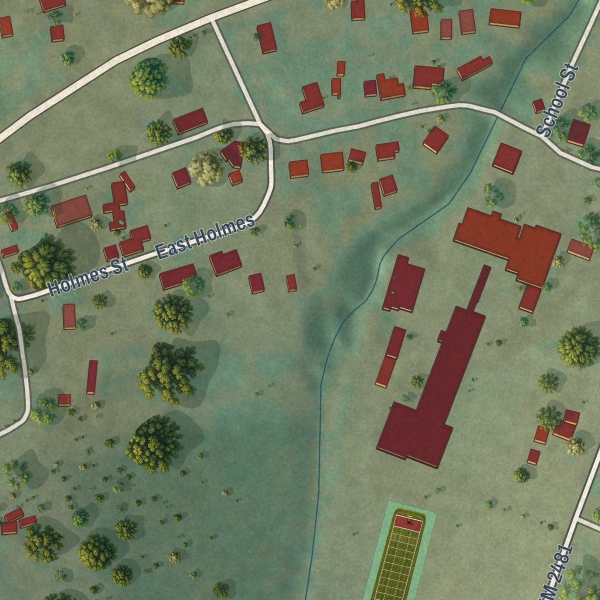 Second close-up of the map of Bluff Dale, Texas print showing more streets and buildings