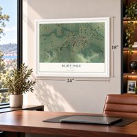 Bluff Dale, Texas map, 18 x 24 inch print in a white frame in a home office