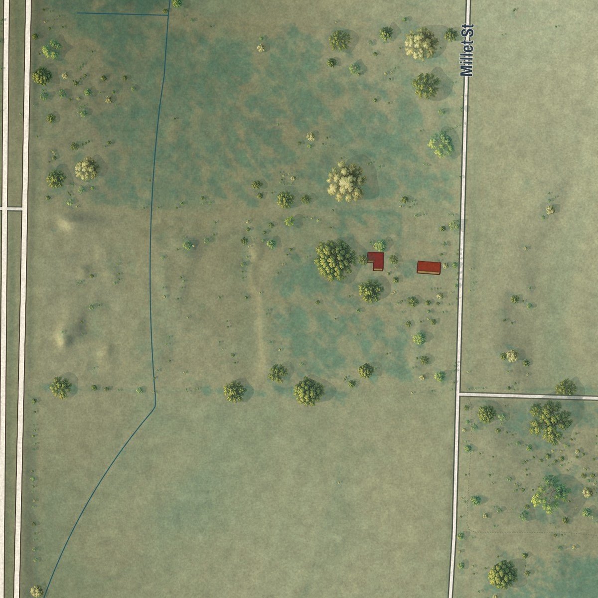 Second close-up of the map of Bluffton, Georgia print showing more streets and buildings