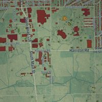 Second close-up of the map of Bluffton, Indiana print showing more streets and buildings