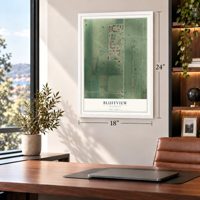 Bluffview, Wisconsin map, 18 x 24 inch print in a white frame in a home office
