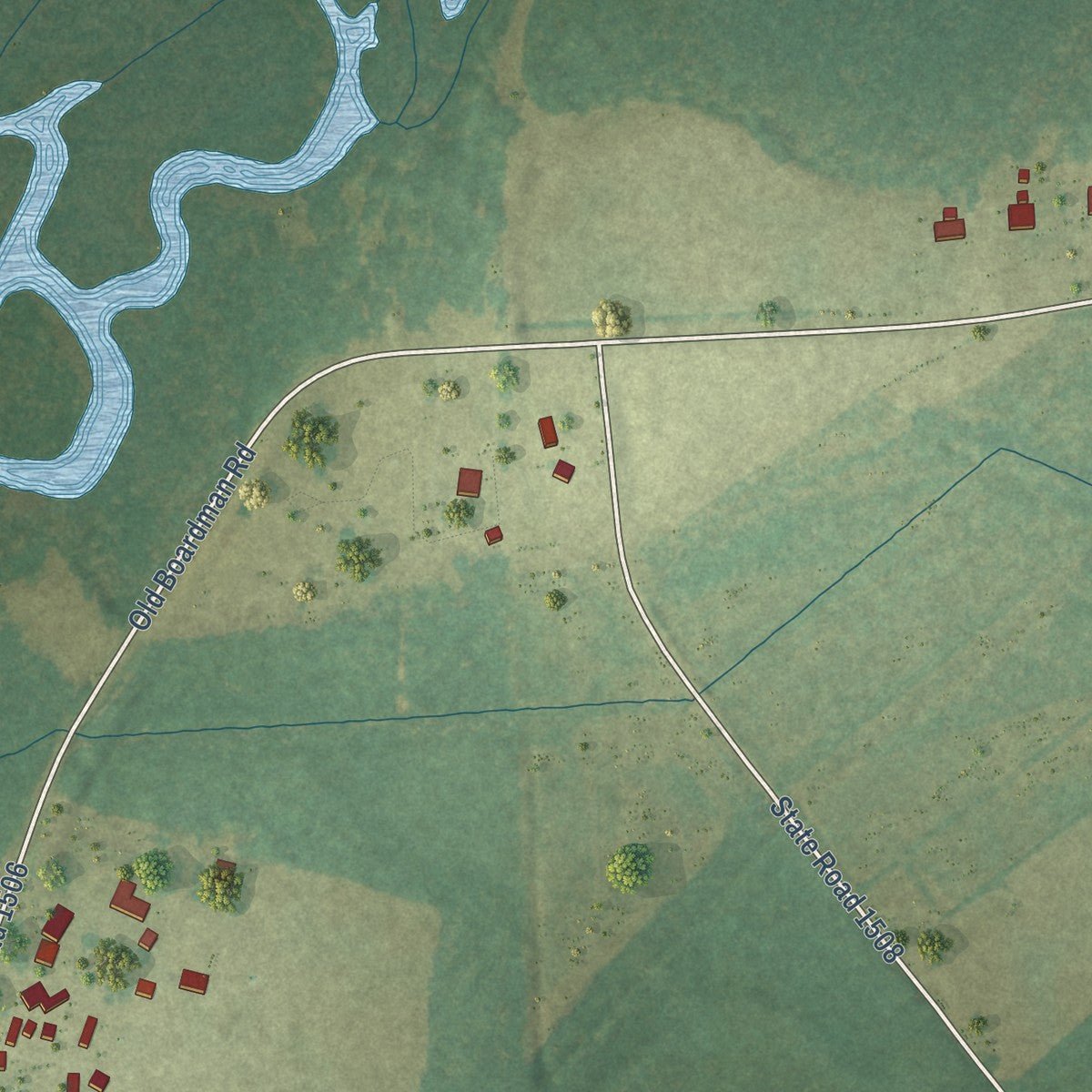 Second close-up of the map of Boardman, North Carolina print showing more streets and buildings