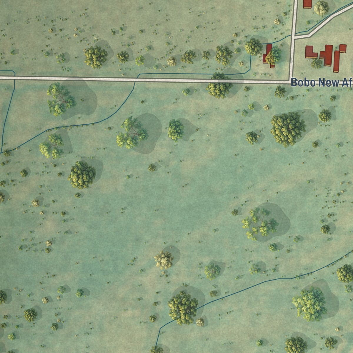 Second close-up of the map of Bobo, Mississippi print showing more streets and buildings