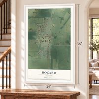 Bogard, Missouri map, 24 x 36 inch print in a white frame by a staircase