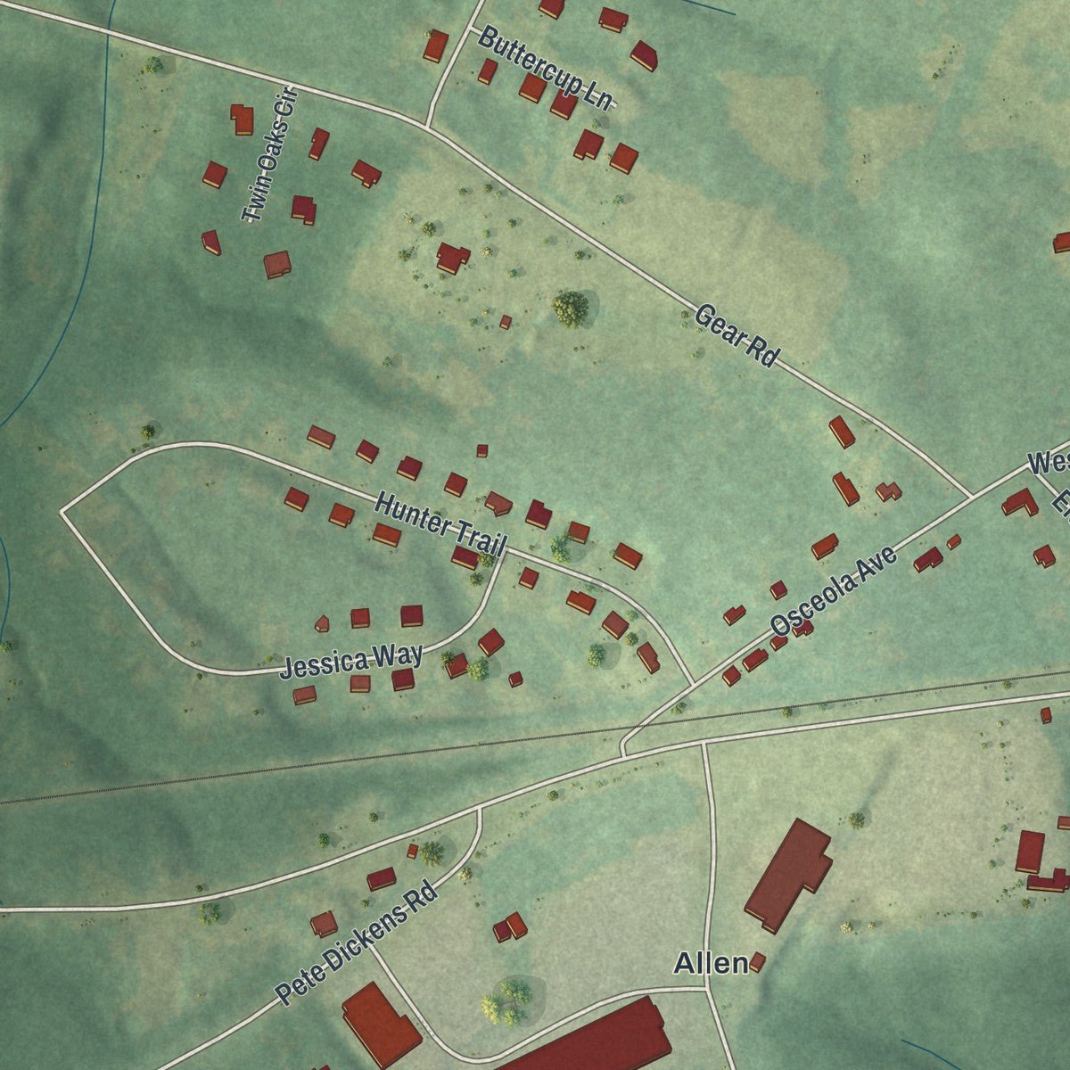Second close-up of the map of Bogart, Georgia print showing more streets and buildings