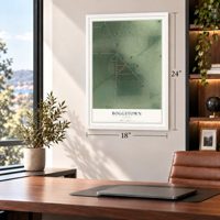 Boggstown, Indiana map, 18 x 24 inch print in a white frame in a home office