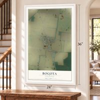 Bogota, Tennessee map, 24 x 36 inch print in a white frame by a staircase