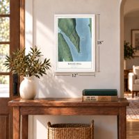 Bogus Hill, Connecticut map, 12 x 18 inch print in a white frame in an entryway