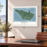 Bois Blanc, Michigan map, 18 x 24 inch print in a white frame in a home office