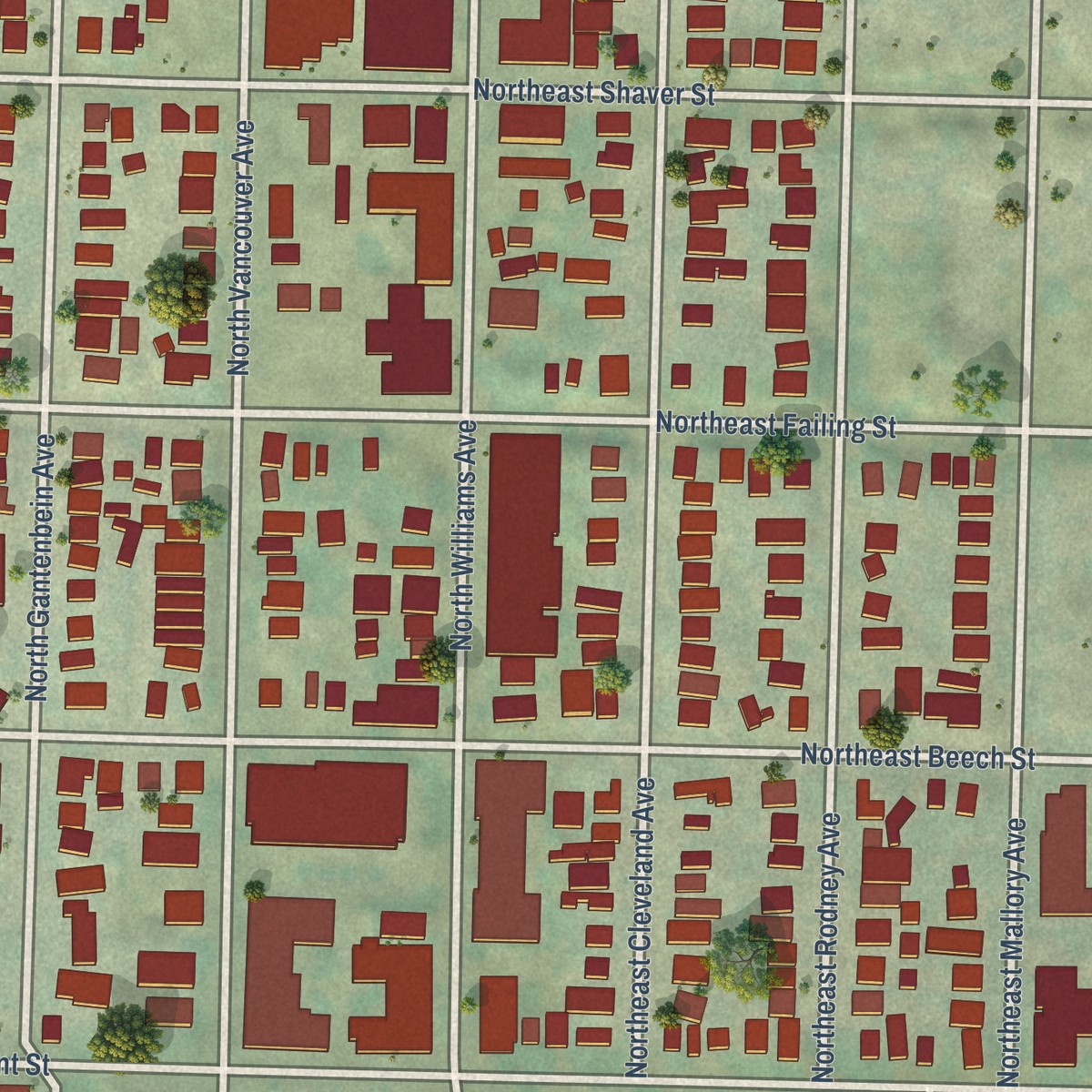 Second close-up of the map of Boise, Oregon print showing more streets and buildings
